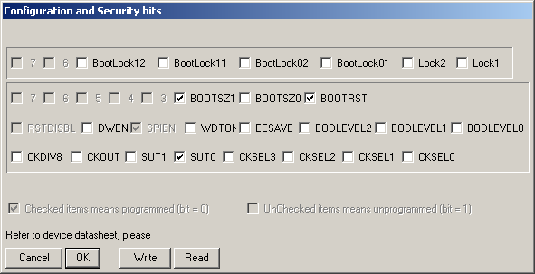 Setting the fuse bits